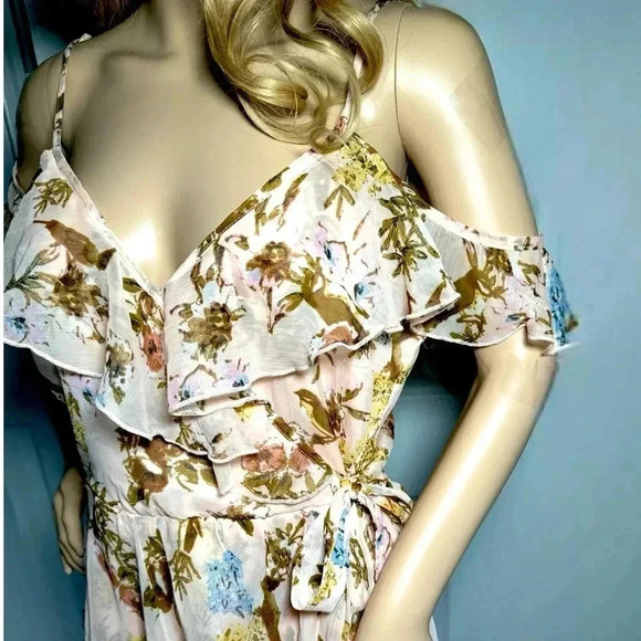 NWT Francesca‘s Mi Ami Peachy Floral Mini Dress Ruffle Off Shoulder Summer - Picture 2 of 10